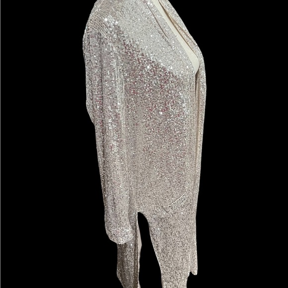 Sequin Silver Duster Anthropologie Dulcinea Jacket x BB Dakota Size Large - Picture 8 of 10